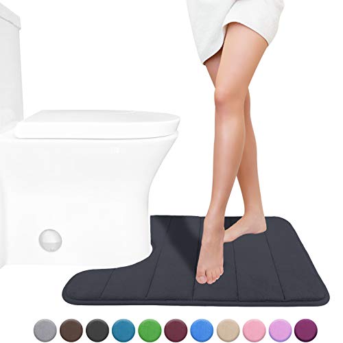 Product Cover Yimobra Memory Foam Toilet Bath Mat U-Shaped, Soft and Comfortable, Super Water Absorption, Non-Slip, Thick, Machine Wash and Easier to Dry for Bathroom Commode Contour Rug, 24 X 20 Inches, Black