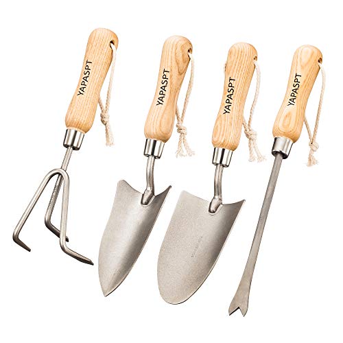 Product Cover YAPASPT Gardening Tools - 4 Piece Heavy Duty Garden Hand Kit - Rust Resistant Garden Tool Sets with Trowel Cultivator Weeder for Flower and Vegetable Plants Care