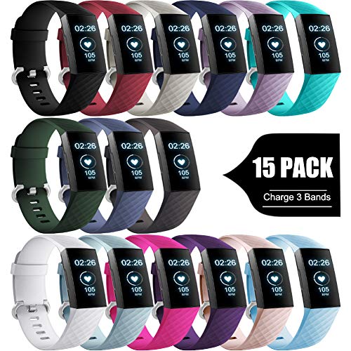 Product Cover GEAK for Fitbit Charge 3 Bands/Charge 3 SE Classic Bands, Sports Waterproof Watch Bands Compatible with Fitbit Charge 3 Bands for Women Men,Large 15 Colors
