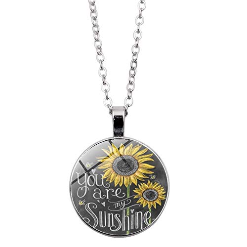 Product Cover 856store New Vintage Sunflower You Are My Sunshine Cabochon Glass Chain Necklace Jewelry - Silver