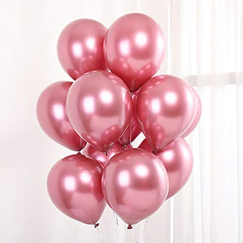 Product Cover SYNUO Party Balloons 12inch 50 Pcs Latex Chrome Balloons, Birthday Balloons Helium Shiny Metallic Balloons Party Decoration, Compatible Wedding Birthday Baby Shower Bachelor Party (Pink)