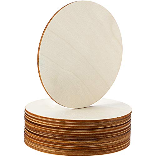 Product Cover Boao Unfinished Wood Circle Round Wood Pieces Blank Round Ornaments Wooden Cutouts for DIY Craft Project, Decoration, Laser Engraving Carving, 1/8 Inch Thickness (5 Inch Diameter, 15 Pieces)