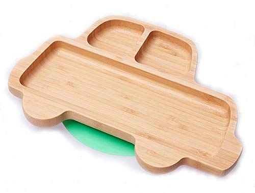 Product Cover Bamboo Baby Toddler Suction Plate, Stay Put Feeding Dinner Dish (Green)