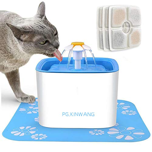 Product Cover PG.KINWANG Pet Fountain,Cat Water Fountain Dog Water Dispenser with 3 Replacement Filters and 1 Waterproof Mat - 84oz/2.5L Automatic Drinking Water Bowl for Cats and Dogs,Multiple Pets