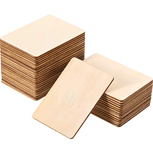 Product Cover Boao Blank Wood Squares Wood Pieces Unfinished Round Corner Square Wooden Cutouts for DIY Arts Craft Project, Decoration, Laser Engraving Carving (2.5 x 3.5 Inch, 36 Pieces)