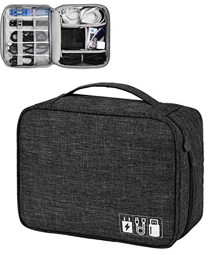 Product Cover House of Quirk Electronics Accessories Organizer Bag, Universal Carry Travel Gadget Bag for Cables, Plug and More, Perfect Size Fits for Pad Phone Charger Hard Disk - Black