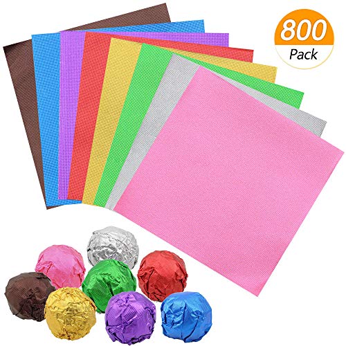 Product Cover Dreamtop 800 Pieces Square 8 Colors Christmas Chocolate Candy Wrappers Aluminium Foil Packaging for DIY Chocolate Candy Packaging and Decoration（3.15x3.15