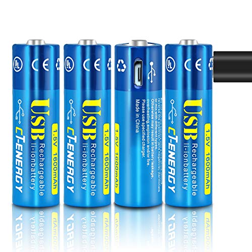 Product Cover CT-ENERGY AA Rechargeable Batteries 1.5v 1600mAh, USB Rechargeable AA Lithium Not Need Extra Charger (4-Pack) with 1000times Cycle Charging- ECO-Friendly and Recyclable