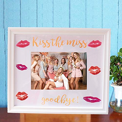 Product Cover Kiss The Miss Goodbye Picture Frame Bachelorette Party Bridal Shower Keepsafe Gifts for Bride to be Guest Book (White Frame)