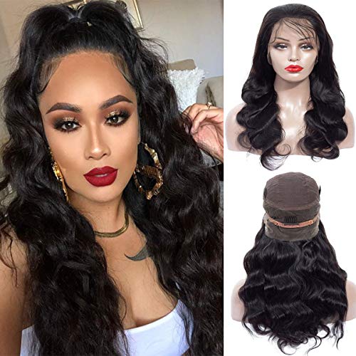 Product Cover Human Hair 360 Lace Frontal Wigs 14 Inch Brazilian Virgin Lace Front Wigs Human Hair Pre Plucked With Baby Hair For Black Women Natural Black Color(14 inch, 150% Density)