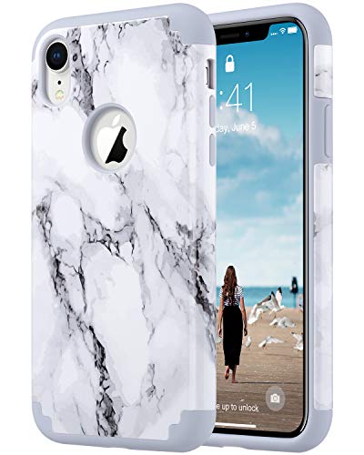 Product Cover ULAK iPhone XR Case, Slim Fit Dual Layer Hybrid Hard PC Back Cover with Shock Absorption Soft Silicone Interior Anti Scratch Protective Case for iPhone XR 6.1 inch, Marble