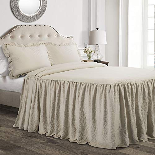 Product Cover Lush Decor Neutral Ruffle Skirt Bedspread Shabby Chic Farmhouse Style Lightweight 3 Piece Set King