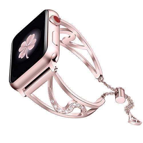 Product Cover Secbolt Bling Bands Compatible with Apple Watch Band 38mm 40mm iwatch Series 5/4/3/2/1, Stainless Steel Dressy Jewelry Diamond Bracelet Bangle Wristband Women, Rose Gold