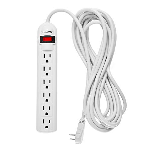 Product Cover Digital Energy 6-Outlet Surge Protector Power Strip with 25 Foot Long Extension Cord, White, Flat Plug, ETL Listed/UL Standard