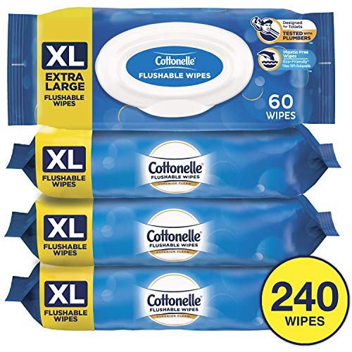 Product Cover Cottonelle FreshCare Flushable Wipes for Adults, Extra Large, Alcohol Free, 4 Flip-Top Packs of 60 Wet Wipes (240 Wipes Total)