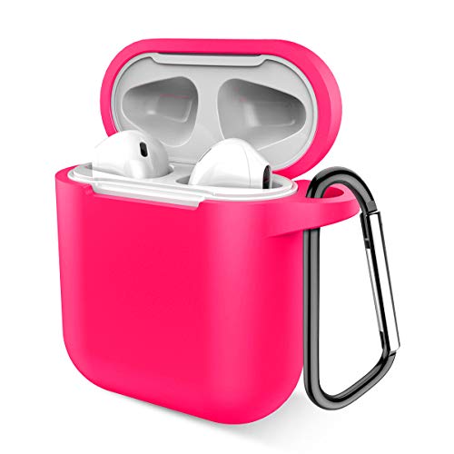 Product Cover Airpods Case, Music tracker Protective Thicken Airpods Cover Soft Silicone Chargeable Headphone Case with Anti-Lost Carabiner for Apple Airpods 1&2 Charging Case (Rose)