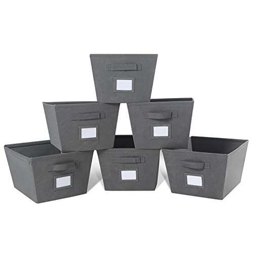 Product Cover MAX Houser Fabric Cloth Storage Bins,Foldable Storage Cubes Organizer Baskets with Dual Handles for Home Bedroom Storage,Set of 6(Grey)