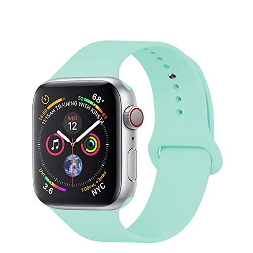 Product Cover YC YANCH Compatible with for Apple Watch Band 42mm 44mm, Soft Silicone Sport Band Replacement Wrist Strap Compatible with for iWatch Series 5/4/3/2/1, Nike+, Sport, Edition, S/M, Size, Mint Green