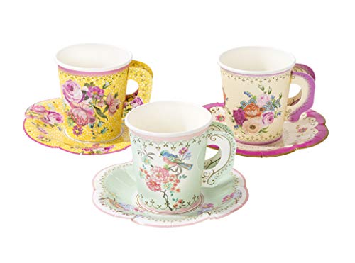 Product Cover Talking Tables TS6-CUPSET-VINTAGE Truly Scrumptious Party Vintage Floral Tea Cups and Saucer Sets, Pack of 12, Height 8cm, 3