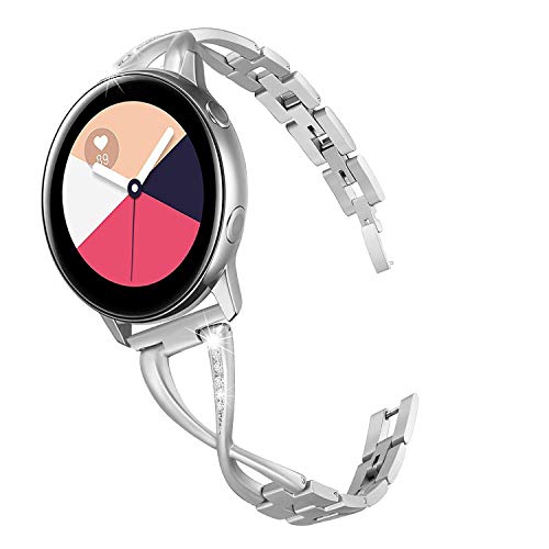 Product Cover V-MORO Silver Band Compatible with Galaxy Watch Active 40mm Bands Women 20mm Bling Jewelry Bangle Metal Stainless Steel Bracelet for Samsung Galaxy Watch Active 40mm/Galaxy Watch 42mm SM-R810