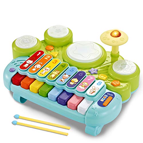 Product Cover fisca 3 in 1 Musical Instruments Toys, Electronic Piano Keyboard Xylophone Drum Set - Learning Toys with Lights for Baby & Toddler 1 2 3 Year Old Boys and Girls