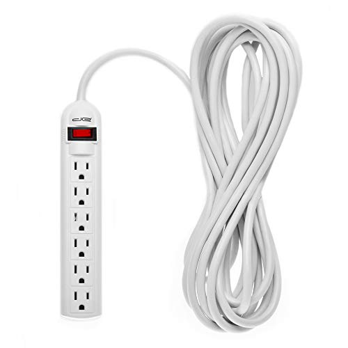 Product Cover Digital Energy 6-Outlet Surge Protector Power Strip with 15 Foot Long Extension Cord, White, Flat Plug, ETL Listed/UL Standard