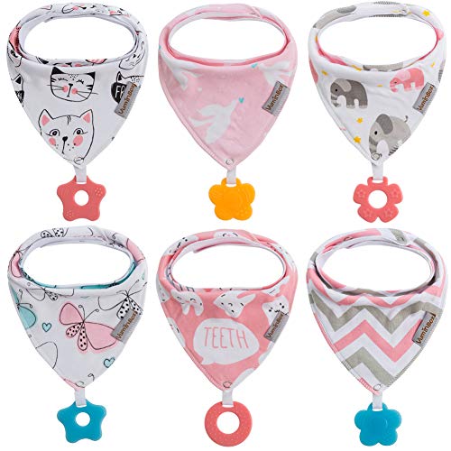 Product Cover Baby Bandana Drool Bibs 6-Pack and Teething Toys 6-Pack Made with 100% Organic Cotton, Super Absorbent and Soft Unisex (Vuminbox) (6 - Pack Girl)