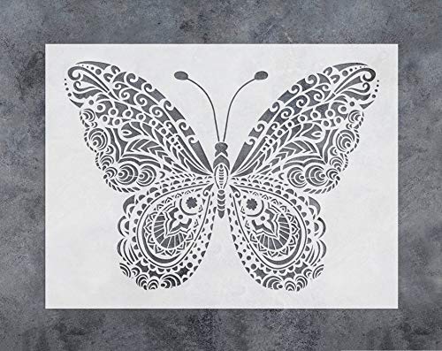 Product Cover GSS Designs Butterfly Wall Decor Stencil - Mandala Butterfly Stencil (12x16 Inch) Painting on Floor Wall Fabric Furniture Wood Stencils -Reusable Template for Wall Decals Transfer(SL-024)