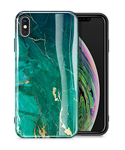 Product Cover GVIEWIN Marble Designed for iPhone Xs Max, Soft Silicone TPU Thin Cover Slim Case for iPhone Xs Max 6.5 inch (2018) - Green/Gold