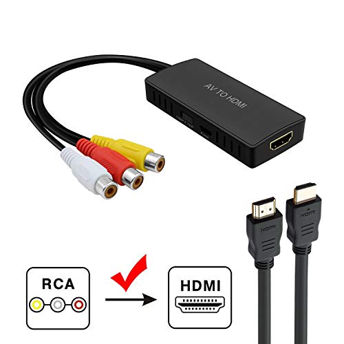 Product Cover RCA to HDMI Converter, RuiPuo Composite to HDMI Adapter Support 1080P, PAL/NTSC Compatible with WII, WII U, PS one, PS2, PS3, STB, Xbox, VHS, VCR, Blue-Ray DVD Players (RCA to HDMI Converter)
