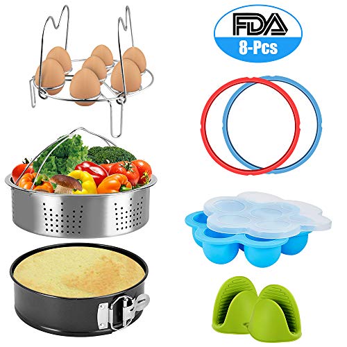 Product Cover Pressure Cooker Accessories Set Steamer Basket, Egg Bites Mold, Egg Rack, Silicone Mini Oven Mitts, Springform Pan Fits for 6/8 Qt with 2 Pack Sealing Ring for 5 or 6 Quart IP Pot Models