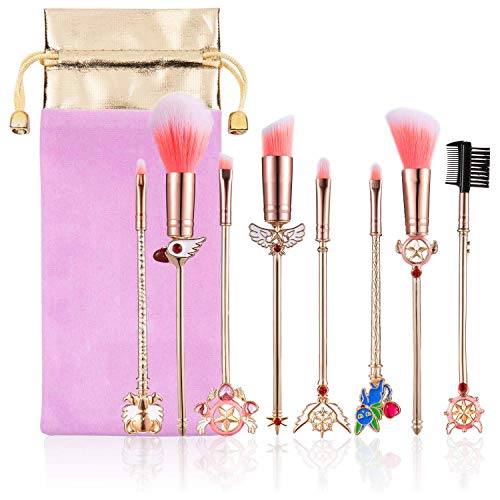Product Cover Girls Fairy Tale, CINIDY 8pcs Cute Makeup Brushes Set with Gift Bag, Magical Pink Make Up Tools with Thick Brush, Cosmetic Cardcaptor Face Brush Valentine Day Gift for Girlfriend