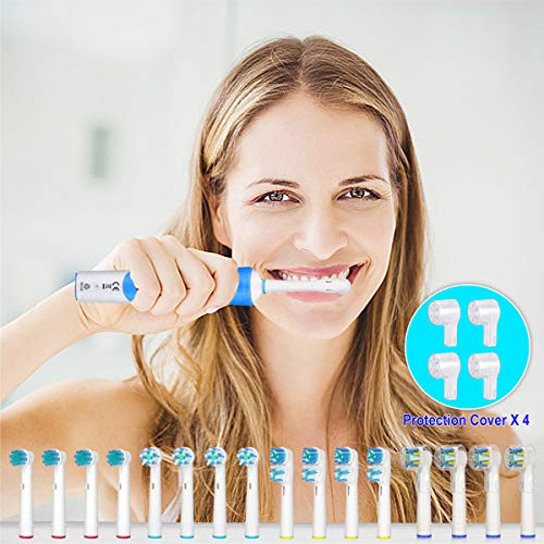 Product Cover Oral B Braun Replacement Toothbrush Heads 16 Pack +4PCS Crystal Protection Covers- Oral b Brush Heads Compatible with Oral B Braun Electric Toothbrush