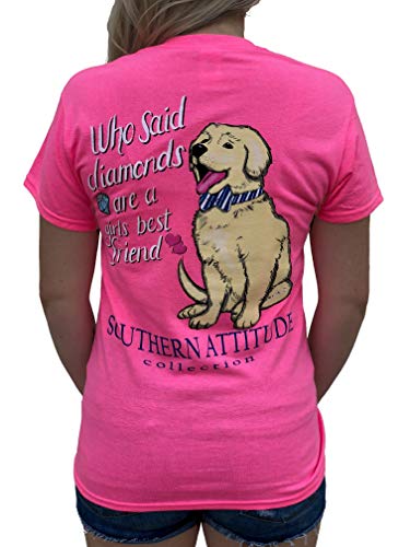 Product Cover Southern Attitude Who Said Diamonds are a Girls Best Friend Dog Pink Women's Short Sleeve T-Shirt