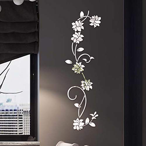 Product Cover Quaanti DIY Flower Mirror Wall Sticker, 3D Removable Acrylic Mirror Decor of Self Adhesive for Art Window Wall Decal Kitchen Home Decoration, Modern Clearance  (Silver)