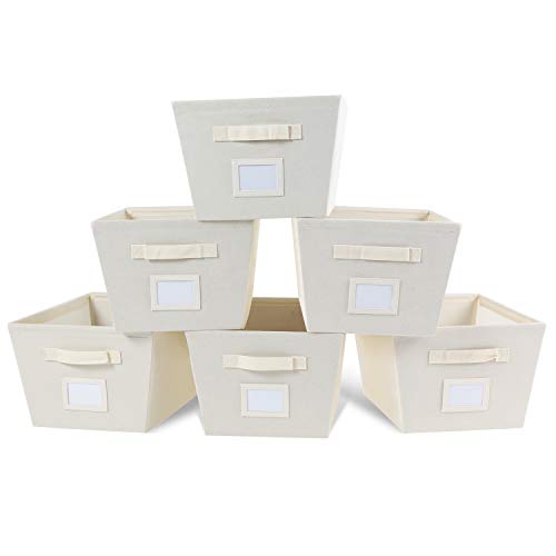 Product Cover MAX Houser Fabric Cloth Storage Bins,Foldable Storage Cubes Organizer Baskets with Dual Handles for Home Bedroom Storage,Set of 6(Beige)