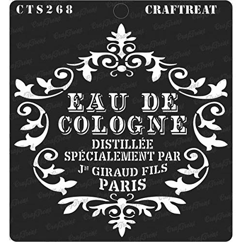 Product Cover CrafTreat Stencil - Eau De Cologne - Reusable Painting Template for Journal, Notebook, Home Decor, Crafting, DIY Albums, Scrapbook and Printing on Paper, Floor, Wall, Tile, Fabric, Wood 6x6 inches