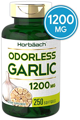 Product Cover Horbaach Odorless Garlic 1200 mg (250 Softgels) | Ultra Potent and Pure Garlic Extract | Non-GMO, Gluten Free Supplement | Easy to Swallow Softgel Capsule Pills