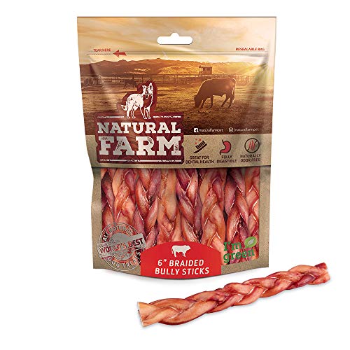 Product Cover Natural Farm Pet 6-Inch Braided Bully Sticks (10-Pack) All-Natural, Grass-Fed Beef Dog Treats | Odor-Free, Grain-Free | Fully Digestible Chews for Small, Medium, Large Breeds