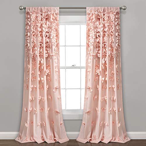 Product Cover Lush Decor Blush Riley Curtain Sheer Ruffled Textured Bow Window Panel for Living, Dining Room, Bedroom (Single) 84