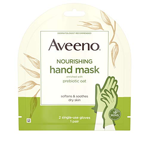Product Cover Aveeno Nourishing Hand Therapy Mask Moisturizing formula with Prebiotic Oat for Dry Skin, Fragrance-Free and Paraben-Free, 1 Pair of Single-use Gloves (Pack of 5)