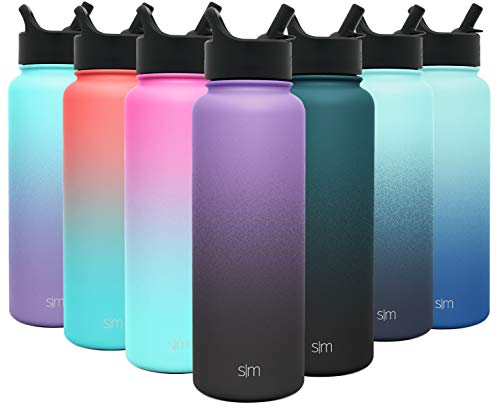 Product Cover Simple Modern 40oz Summit Water Bottles with Straw Lid - Vacuum Insulated Tumbler Double Wall Travel Mug 18/8 Stainless Steel Flask - Ombre: Violet Sky