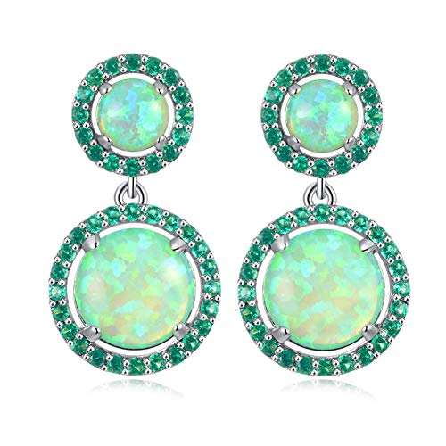 Product Cover CiNily Womens Jewelry Gifts Rhodium Plated Green Fire Opal Emerald Women Jewelry Gemstone Stud Earrings 1 1/8