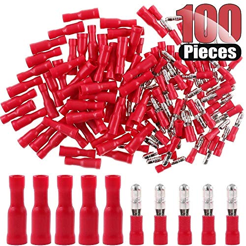 Product Cover eHUB Fully Insulated Male Female Wire Bullet Connector Electrical Crimp Terminals (Red) - Pack of 100 Pieces