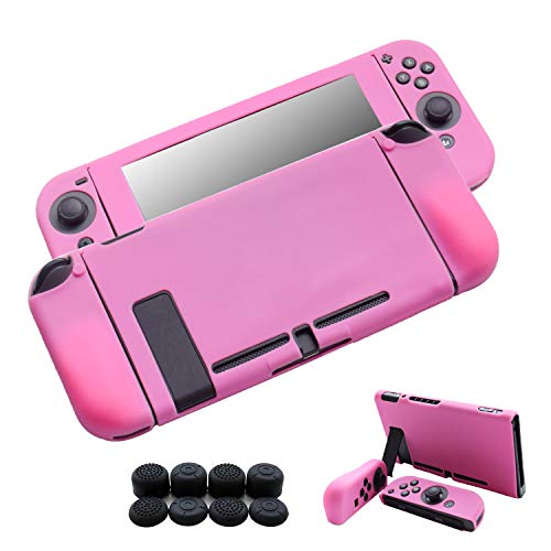 Product Cover Hikfly Skin Compatible for Nintendo Switch 3pcs Silicone Cover Switch Grips Protector Gel Non-Slip Case Kits for Consoles and Joy-Con Controllers with 8pcs Thumb Grips Caps(Pink)