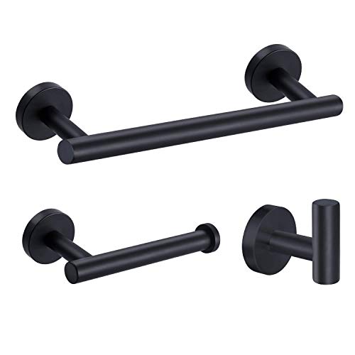 Product Cover 3-Pieces Bathroom Hardware Sets Matte Black Contemporary Style SUS304 Stainless Steel Wall Mounted Includes 12