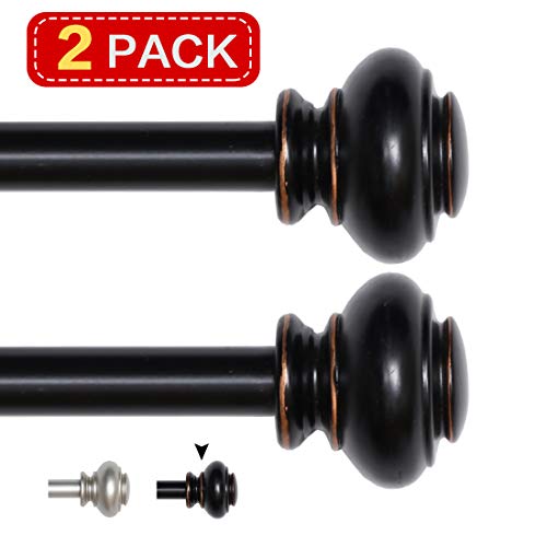 Product Cover Turquoize Decorative Curtain Rods for Windows 28 to 48-inch Single Window Treatment Rod Set with Classic Finial 3/4 Inch Diameter（Matte Black with Bronze, 2 Pack