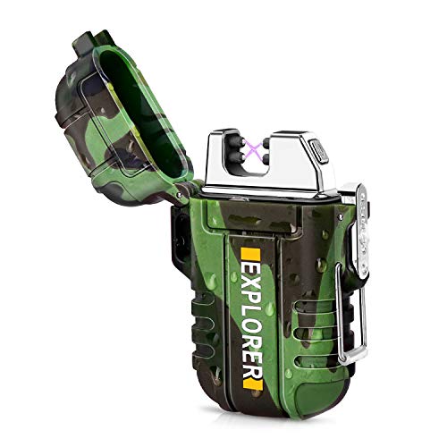 Product Cover Green Vivid Waterproof Flameless Electric Lighter-Dual Arc Plasma Beam Lighter-USB Rechargeable-Windproof-No Butane-Ideal Lighter for Indoor and Outdoor Activities (Camouflage)