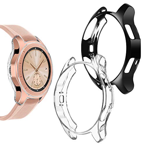Product Cover Goton Compatible Samsung Galaxy Watch 42mm Case 2018 (for SM-R815 and SM-R810), (2 Packs) Soft TPU Smart Shockproof Case Cover Bumper Protector (Clear and Black, 42mm)