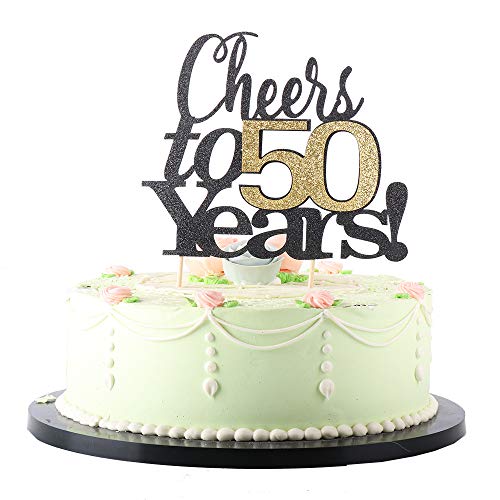 Product Cover LVEUD Black Font Golden Numbers Cheers to 50 Years Happy Birthday Cake Topper -Wedding,Anniversary,Birthday Party Decorations (50th)